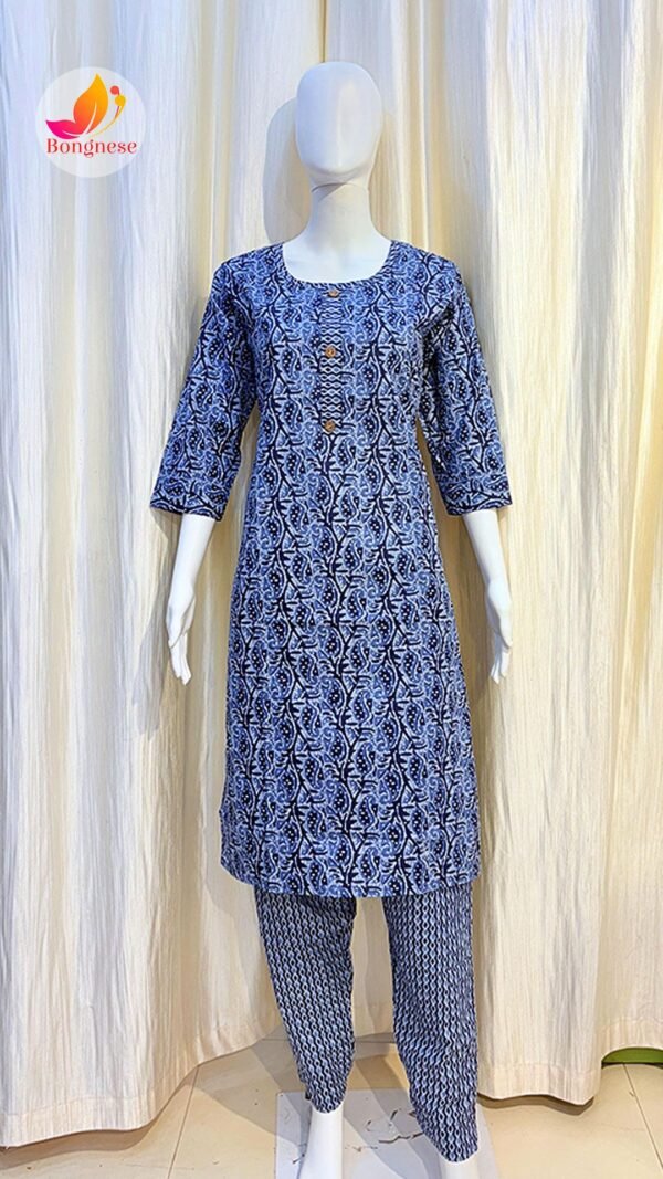 Indigo Blue Color Round Neck Two Piece Set