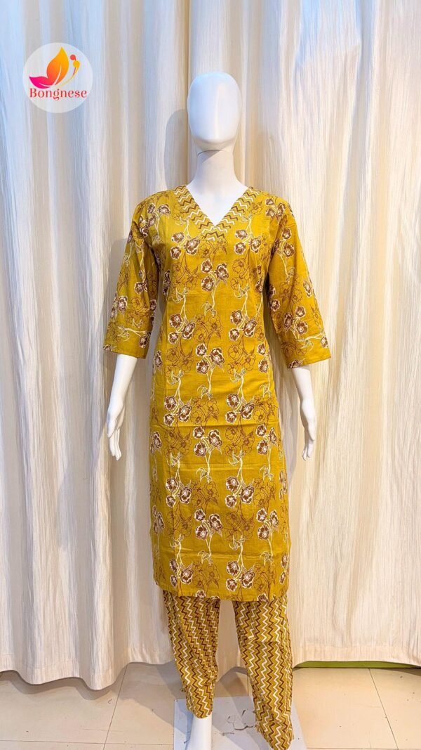 Deep Yellow Color V-Neck Two Piece Set