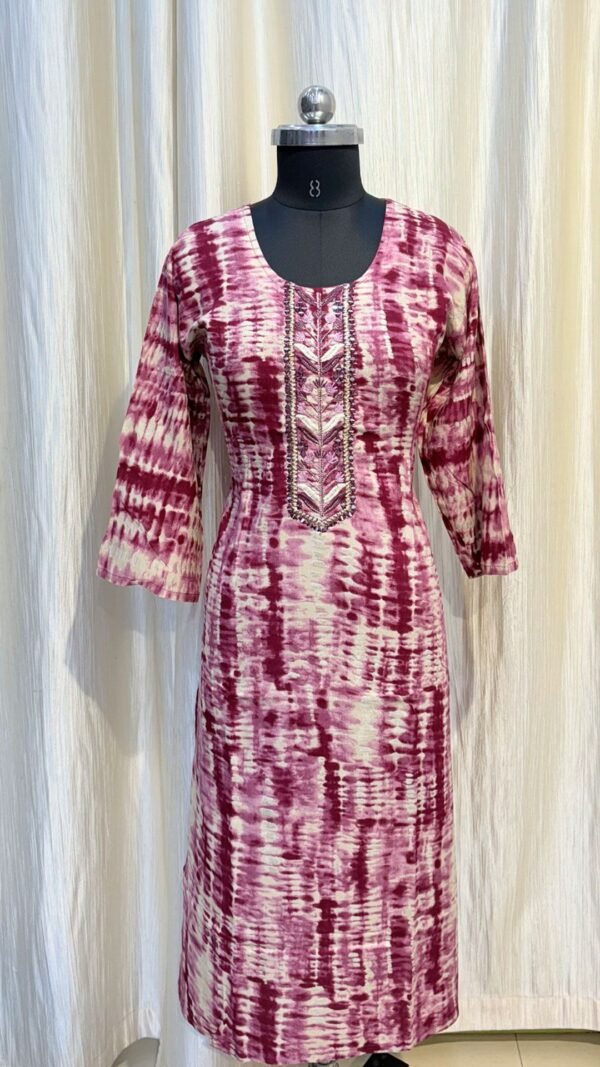 Purple Sabori Pattern V-Collar Silk Kurti