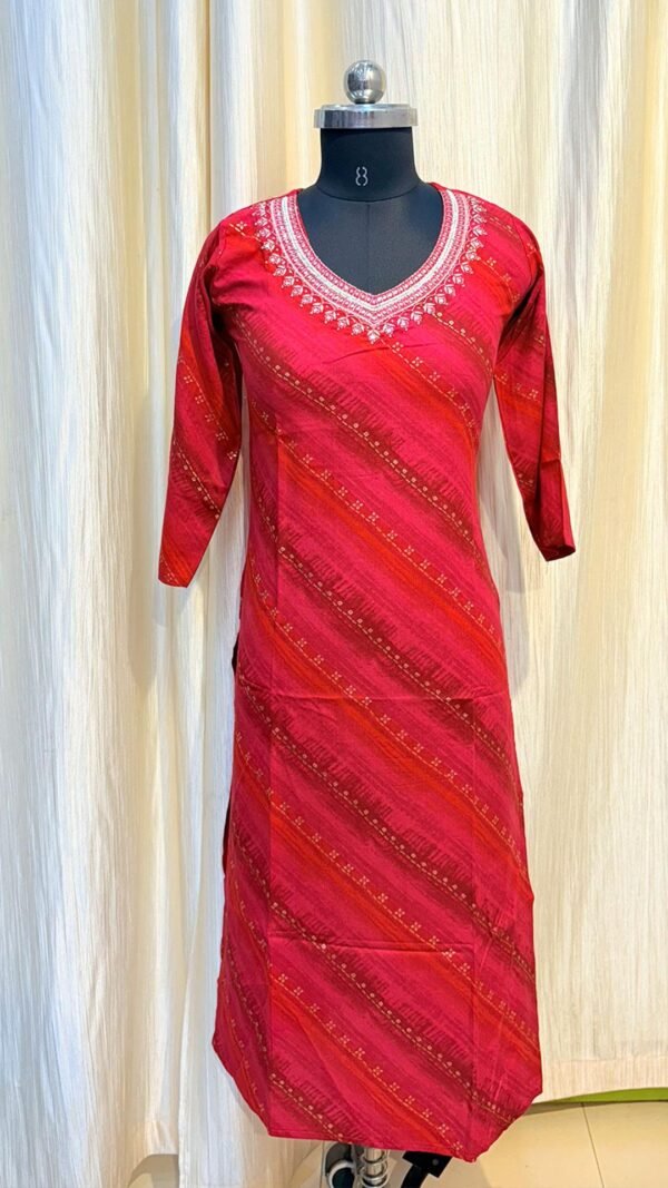 Red Color Beautiful V-Collar Silk Kurti