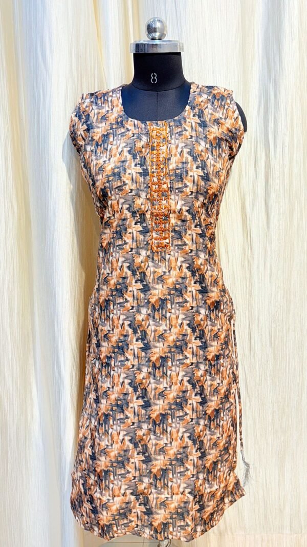 Black Color Orange Splush Mirror Strip Sleeveless Kurti