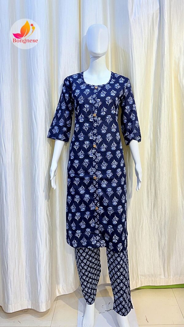 Indigo Blue Color Round Neck Two Piece Set