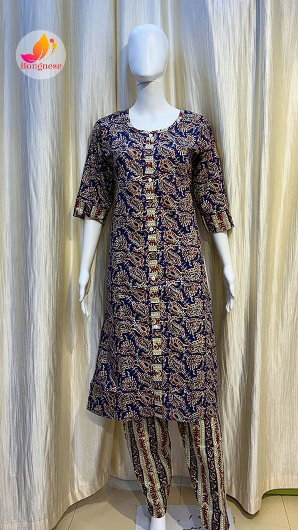 Blue Kalamkari Printed Round Neck Two-Piece Set