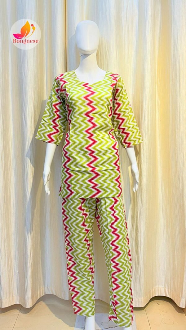 Green Zigzag Print Cotton Co-Ord Set
