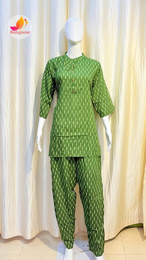 Green Color Ajrakh Pattern Short Length Co-Ord Set