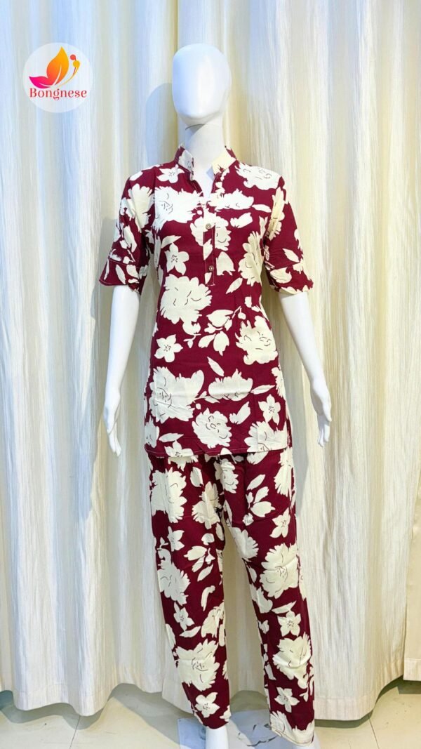 Maroon Color Short Length Rayon Co-Ord Set