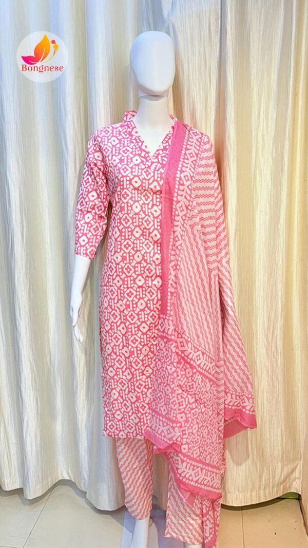 Pink Cotton Printed Kurti Set With Dopatta