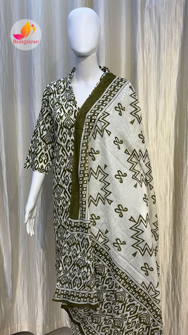 Green Cotton Printed Kurti Set With Dupatta