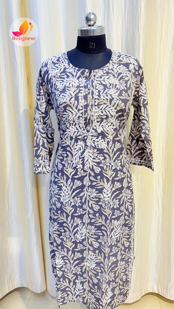 Purple Base Kurti with White Leaf Chikankari on Mul Cotton