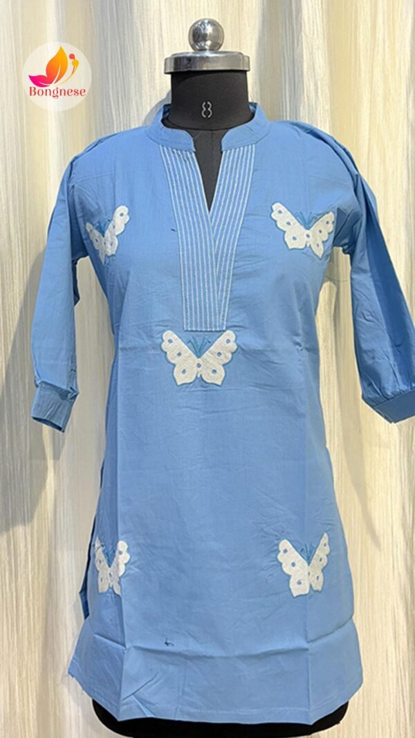 Blue Color V-Design Hip-Cover Short Kurti