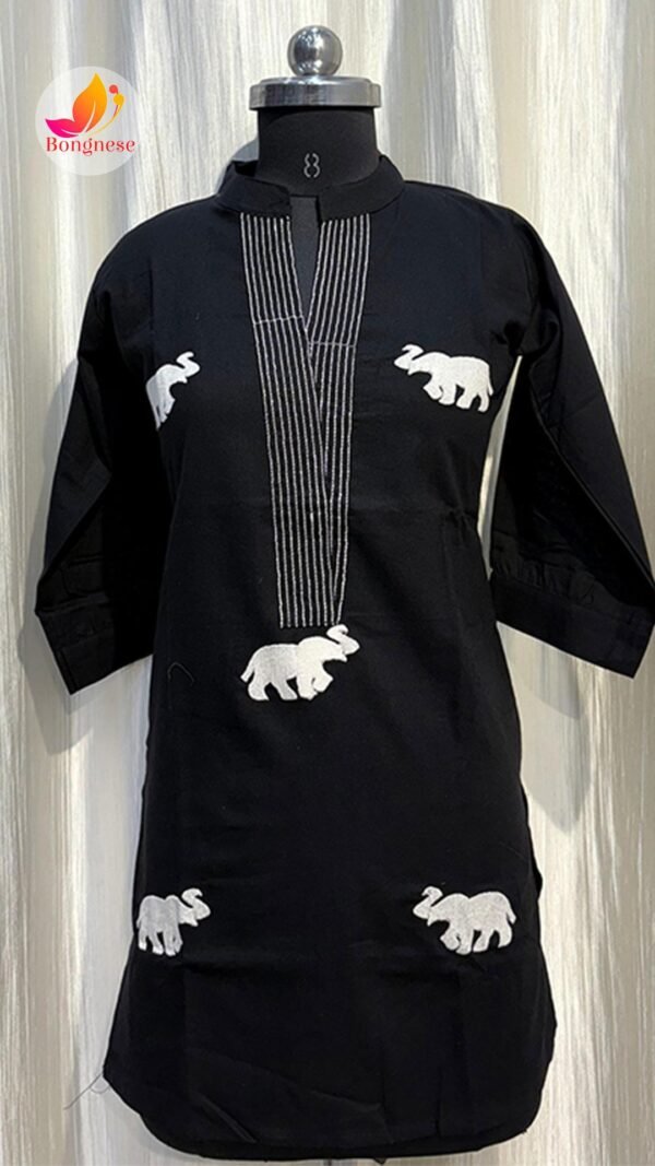 Black Color V-Design Hip-Cover Short Kurti