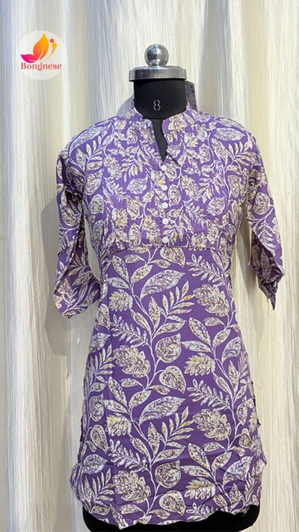 Purple Color Flower Printed Hip-Cover Short Kurti
