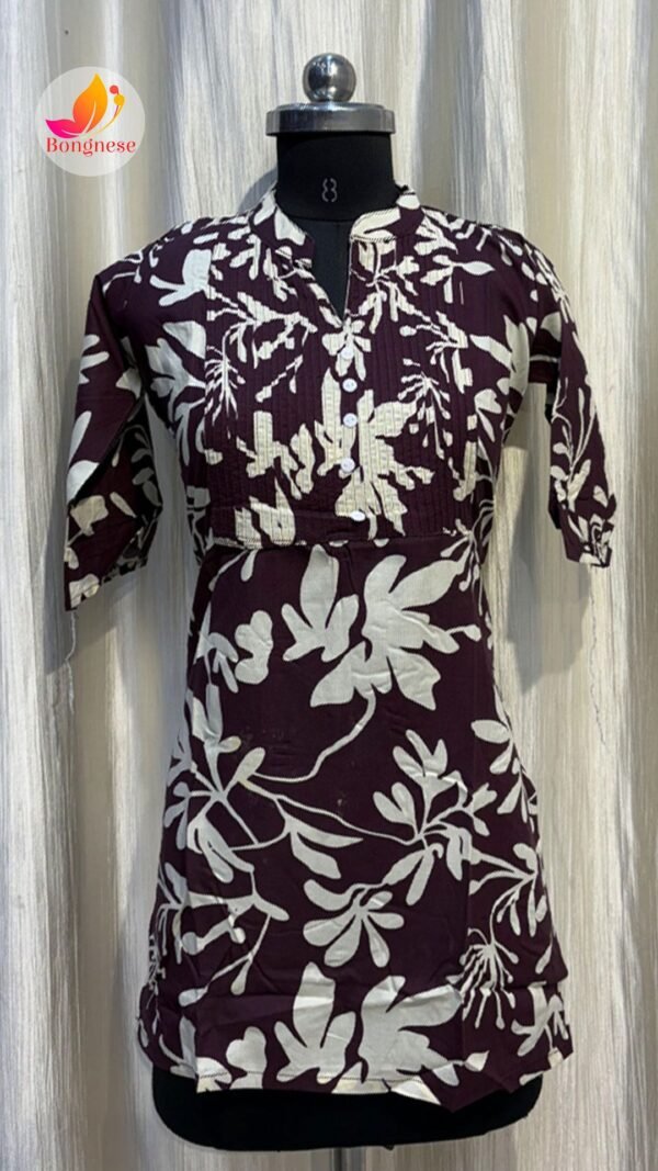 Maroon Color Flower Printed Hip-Cover Short Kurti