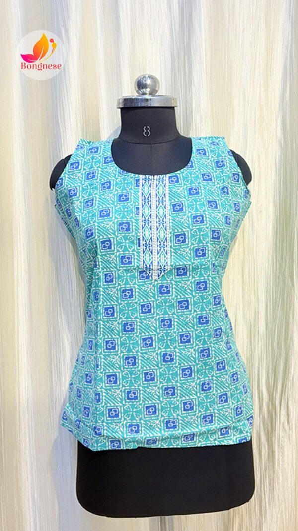 Sky Printed Sleeveless Short Kurti